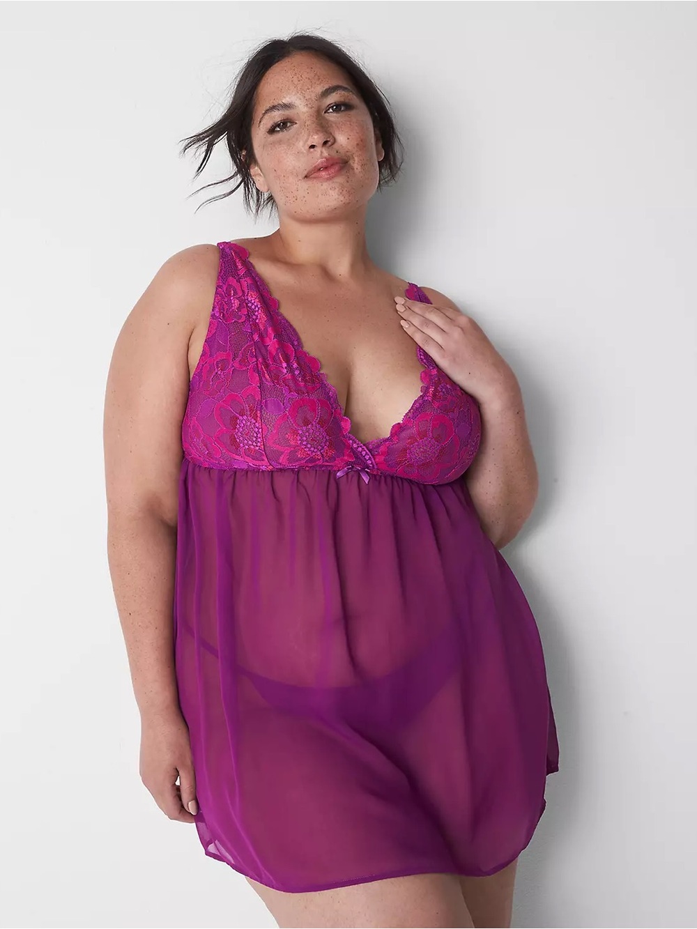NWT Cacique Lane Bryant Chiffon Lace Babydoll & Panty Lingerie Byzantium 26 28